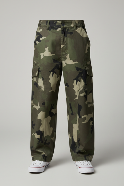 Pantalon Cargo Camouflage Ample Vert Décontracté Enfant - Toile - vue 3