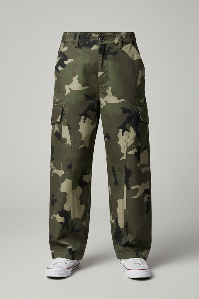 Pantalon Cargo Camouflage Ample Vert Décontracté Enfant - Toile - vue 3