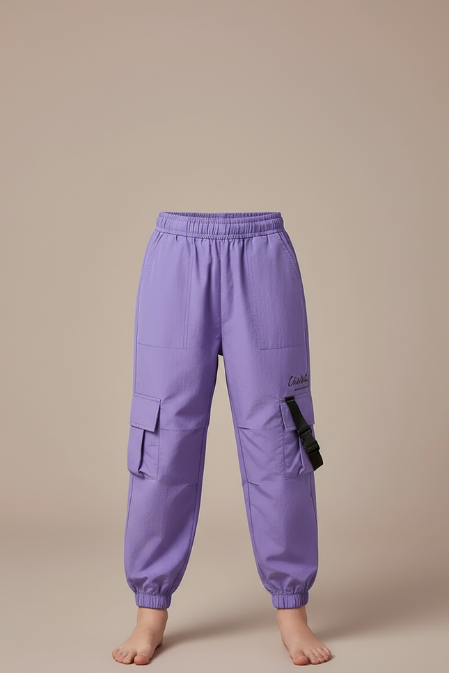 Pantalon Cargo Violet Ample Sangles Enfant Décontracté - Polyester - vue 3