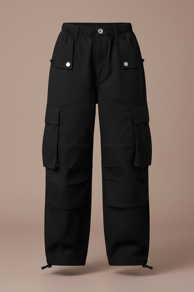 Pantalon Cargo Noir Ample Multipoches Fille Décontracté - Toile - vue 3