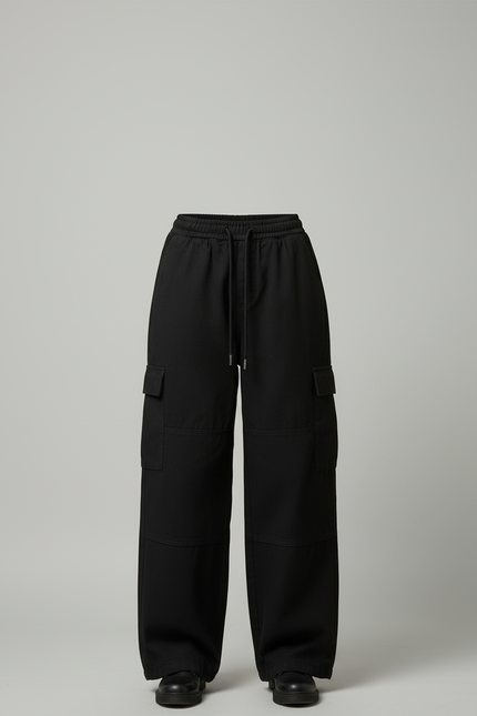 Pantalon Cargo Noir Ample Décontracté Multipoches Streetwear - Toile - vue 3