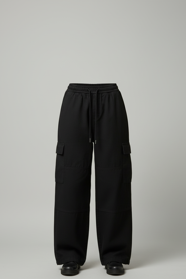 Pantalon Cargo Noir Ample Décontracté Multipoches Streetwear - Toile - vue 3