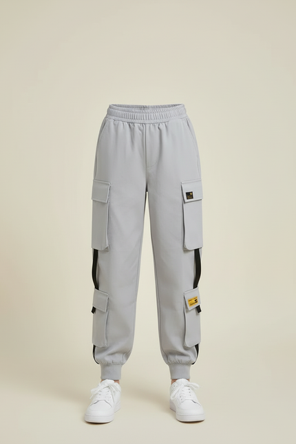 Pantalon Cargo Gris Streetwear Fille Multipoches Décontracté - Polyester - vue 3