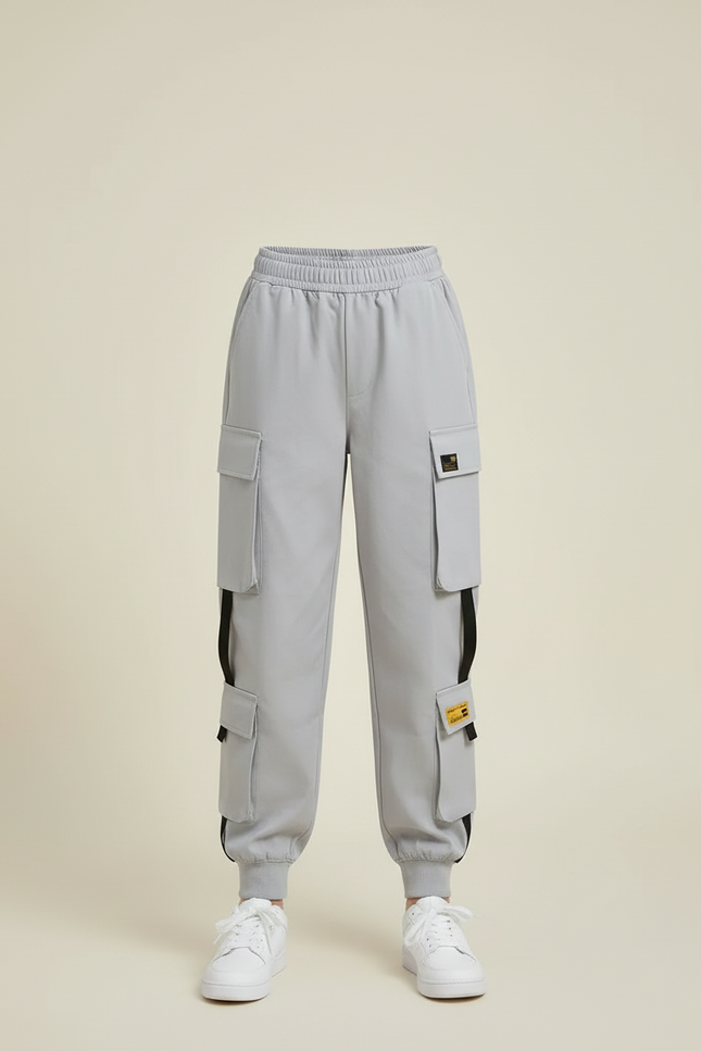 Pantalon Cargo Gris Streetwear Fille Multipoches Décontracté - Polyester - vue 3