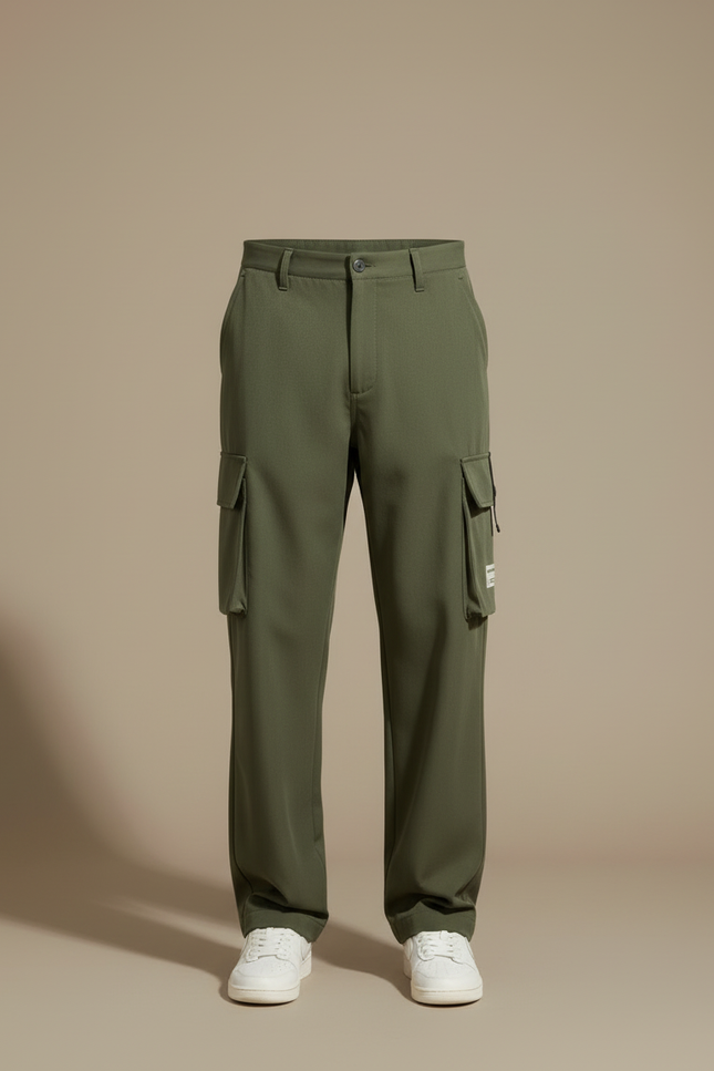 Pantalon Cargo Vert Kaki Ample Décontracté Multipoches Homme - Polyester - vue 3