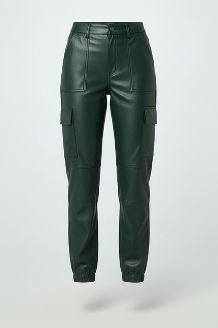 Pantalon Cargo Simili Cuir Femme - Vert - vue 3