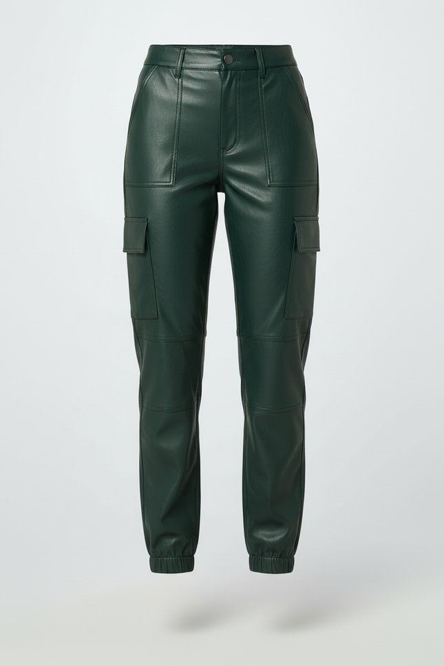 Pantalon Cargo Simili Cuir Femme - Vert - vue 3