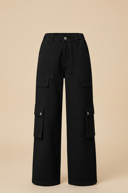 Pantalon Cargo Noir Ample Multipoches Enfant Fille - Toile - vue 3