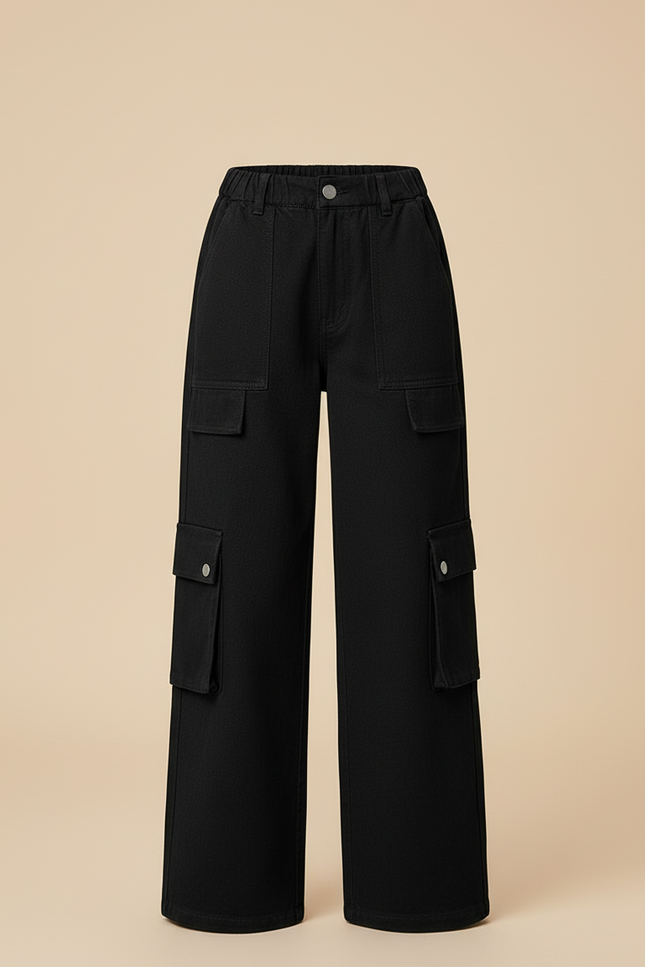 Pantalon Cargo Noir Ample Multipoches Enfant Fille - Toile - vue 3