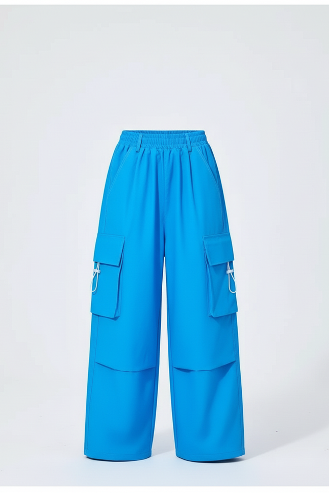 Pantalon Cargo Bleu Ample Enfants Streetwear Poches - Polyester - vue 3