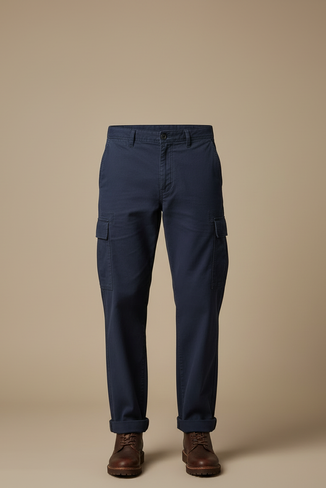 Pantalon Cargo Bleu Marine Coton Multipoches Décontracté - vue 3