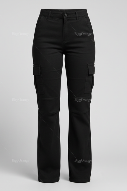 Pantalon Cargo Noir Droit, Multipoches, Décontracté - Coton - vue 3