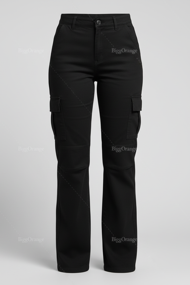 Pantalon Cargo Noir Droit, Multipoches, Décontracté - Coton - vue 3