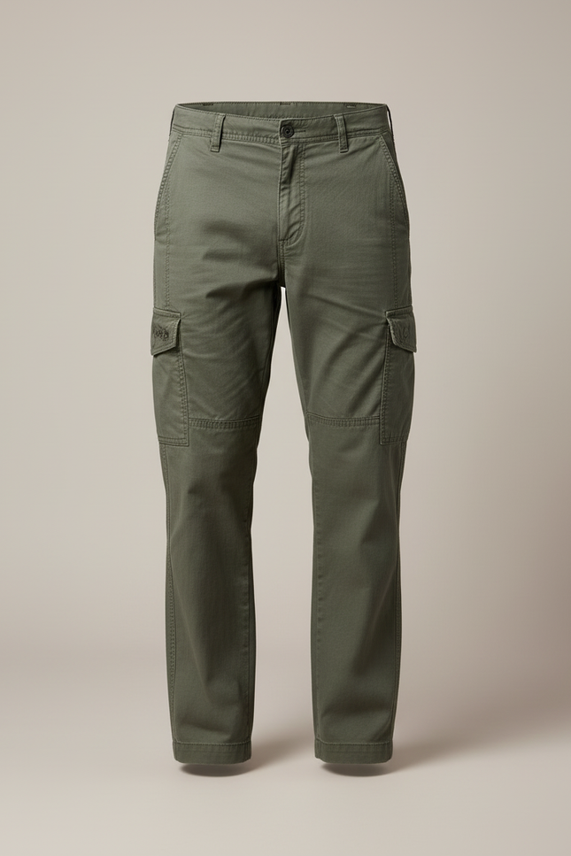 Pantalon Cargo Vert Coton Multipoches Ample Décontracté Homme - Kaki Toile - vue 3