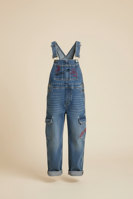 Pantalon Cargo Jean Denim Bretelles Enfant Brodé - Bleu - vue 3