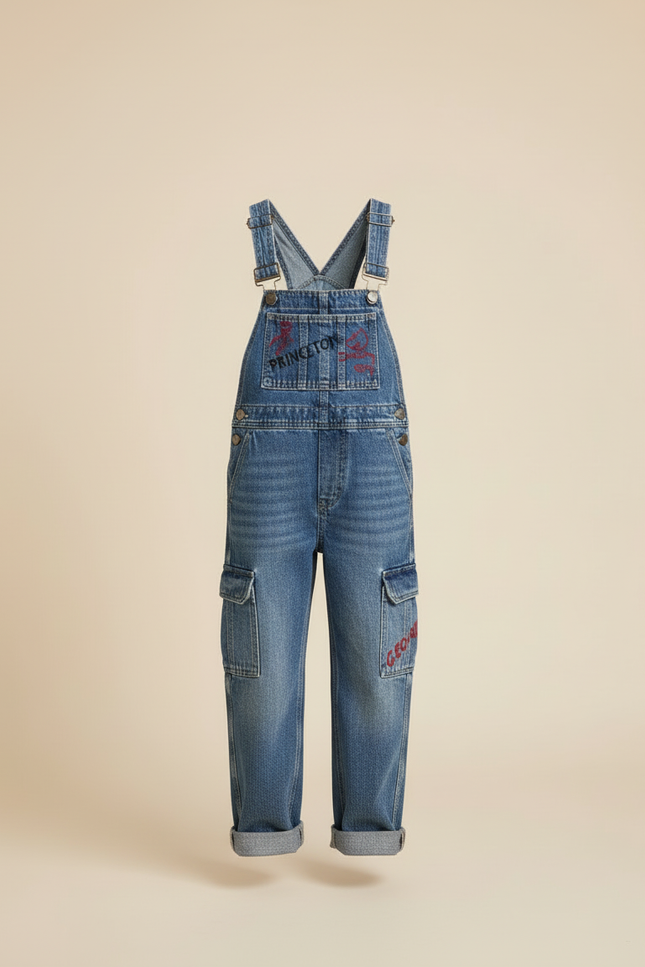 Pantalon Cargo Jean Denim Bretelles Enfant Brodé - Bleu - vue 3