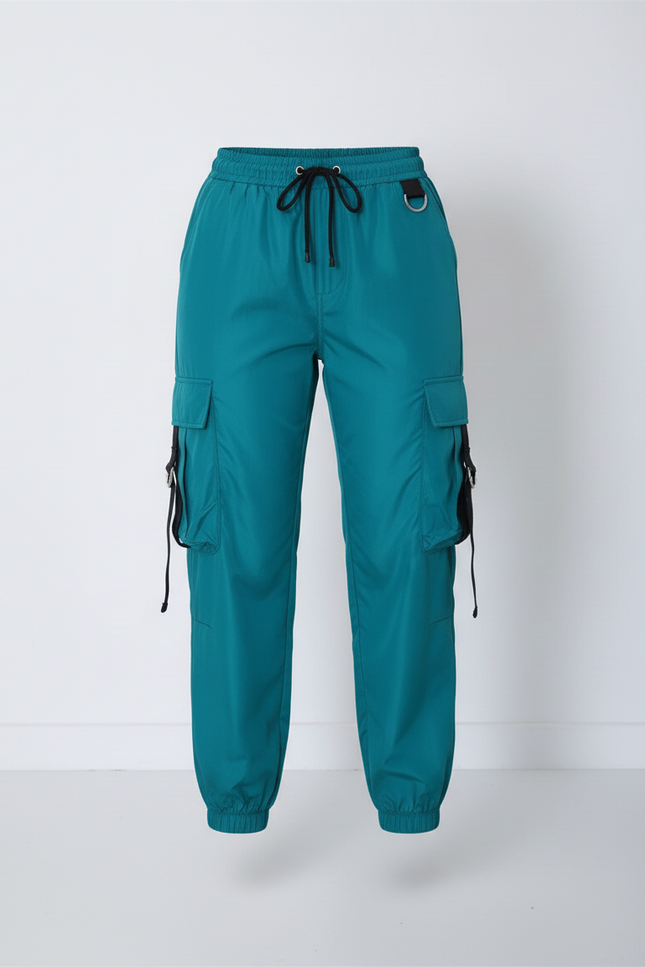Pantalon Cargo Vert Émeraude Ample Streetwear Femme - Polyester - vue 3