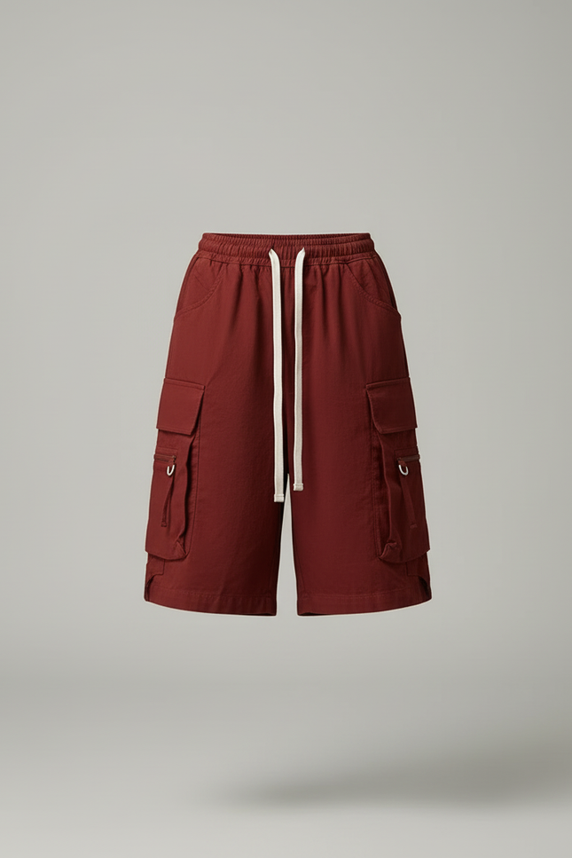 Pantalon Cargo Rouge Ample Multipoches Cordon Femme - Bordeaux Toile - vue 3