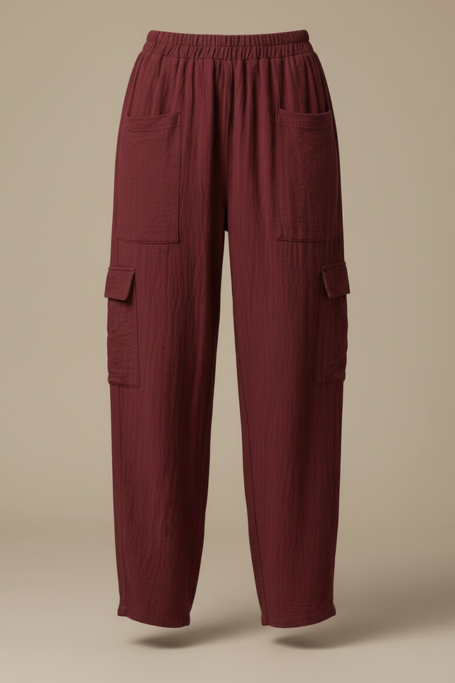 Pantalon Cargo Bordeaux Ample Coton Lin Femme - vue 3