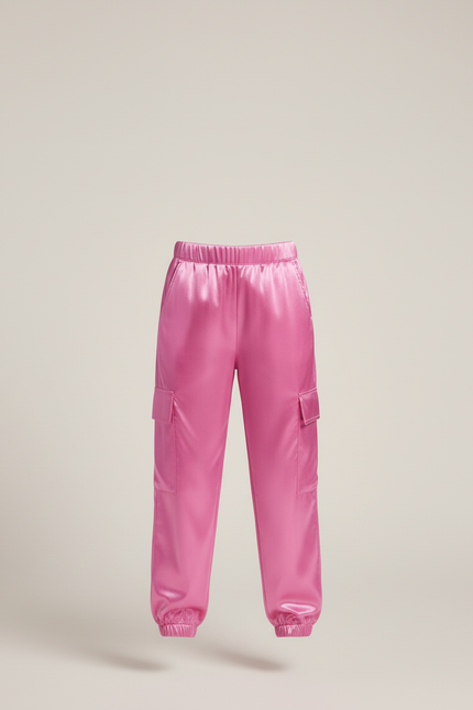 Pantalon Cargo Rose Métallisé Ample Fille Brillant - Satin - vue 3