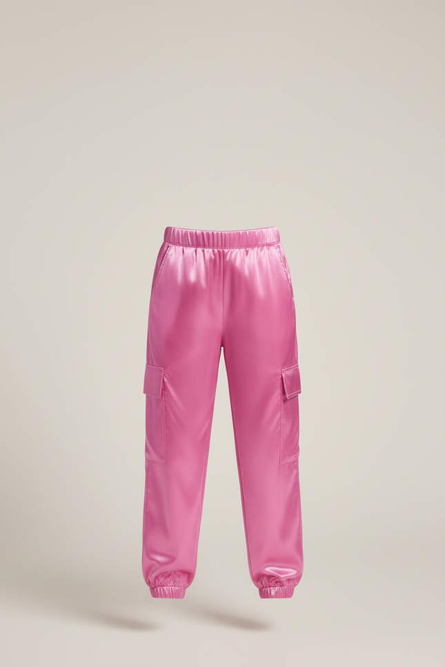 Pantalon Cargo Rose Métallisé Ample Fille Brillant - Satin - vue 3