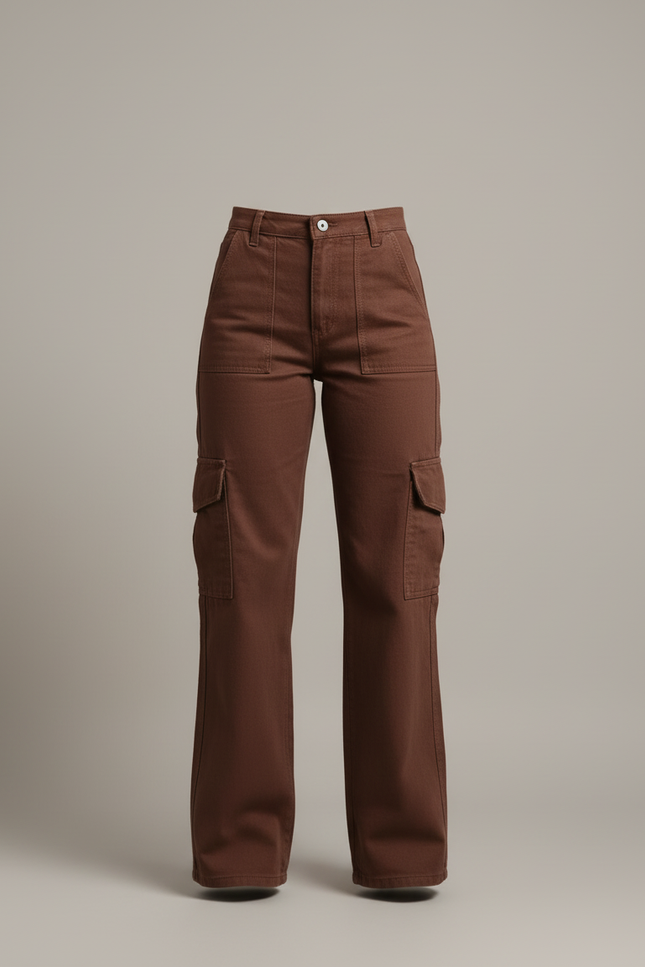 Pantalon Cargo Marron Ample Multipoches Décontracté Femme - Gabardine - vue 3