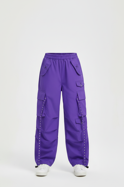 Pantalon Cargo Violet Ample Fille Streetwear Poches - Polyester - vue 3