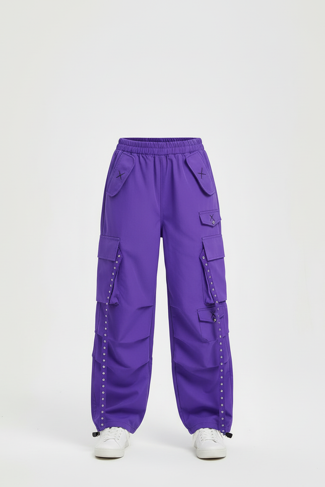 Pantalon Cargo Violet Ample Fille Streetwear Poches - Polyester - vue 3