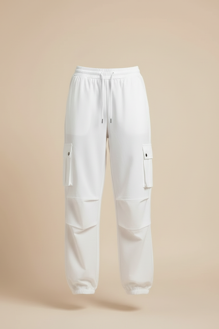 Pantalon Cargo Blanc Ample Taille Haute Femme - Polyester - vue 3