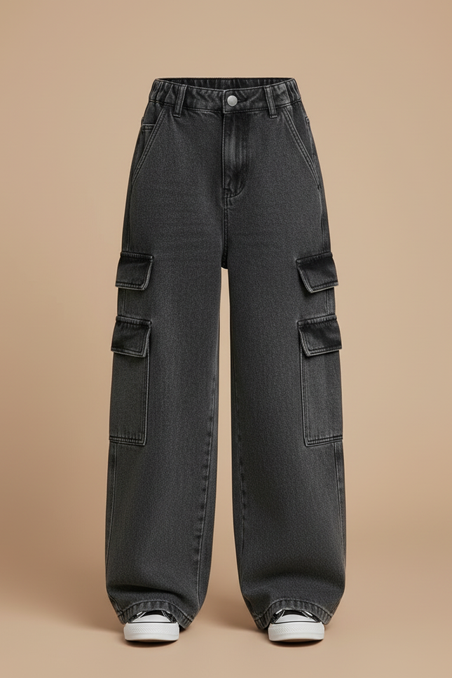Pantalon Cargo Gris Denim Ample Enfant Multipoches - Jean - vue 3