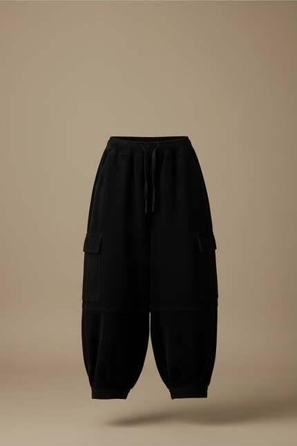 Pantalon Cargo Noir Velours Côtelé Ample Femme Harem - Cordé - vue 3