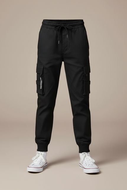 Pantalon Cargo Noir Décontracté Jogger Garçon Multipoches - Polyester - vue 3
