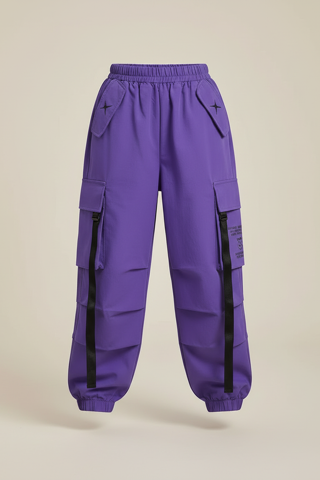 Pantalon Cargo Violet Ample Sangles Enfant Streetwear - Polyester - vue 3