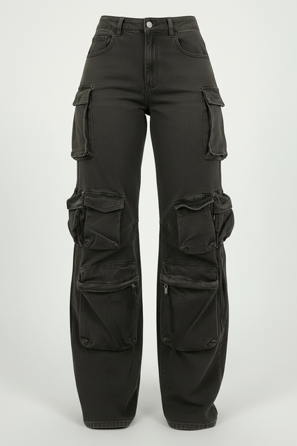 Pantalon Cargo Kaki Ample Multipoches Femme Y2K - Toile - vue 3