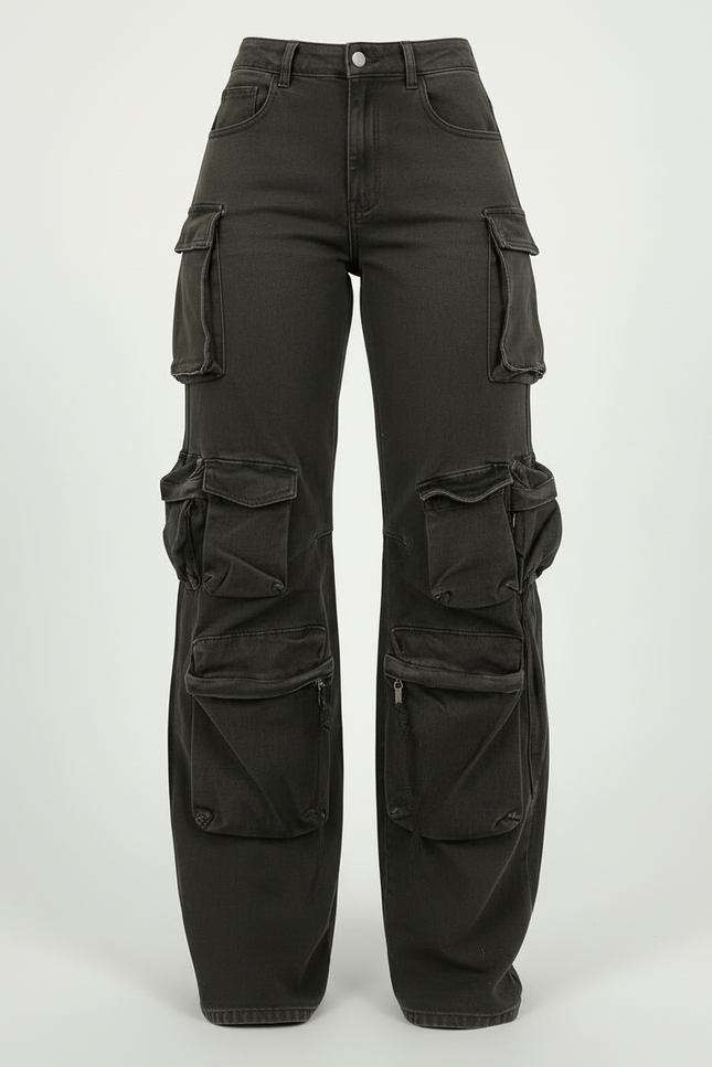Pantalon Cargo Kaki Ample Multipoches Femme Y2K - Toile - vue 3