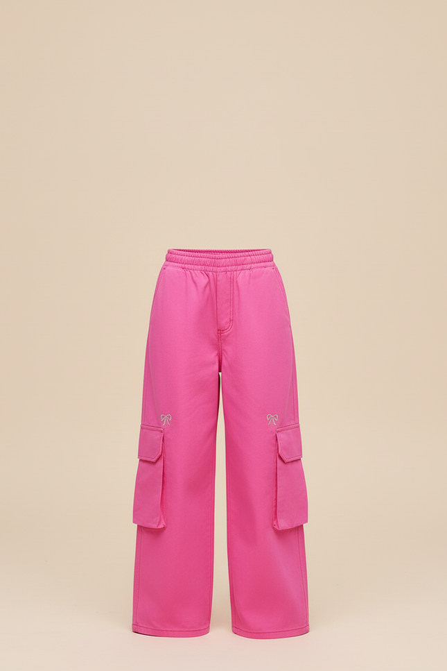 Pantalon Cargo Rose Ample Broderie Fille - Coton - vue 3