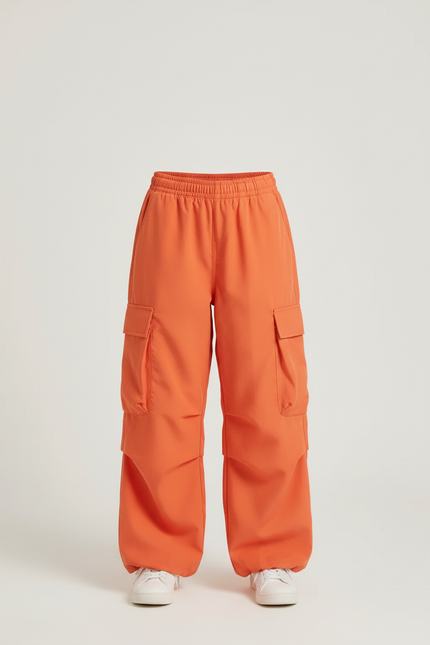 Pantalon Cargo Orange Ample Décontracté Multipoches Fille - Polyester - vue 3