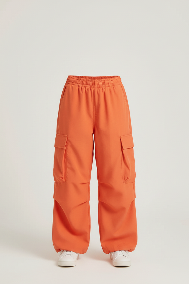 Pantalon Cargo Orange Ample Décontracté Multipoches Fille - Polyester - vue 3