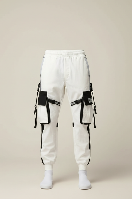 Pantalon Cargo Blanc Noir Techwear Poches Multiples Homme - Polyester - vue 3