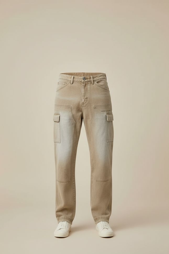 Pantalon Cargo Kaki Ample Décontracté Multipoches Vintage - Toile - vue 3