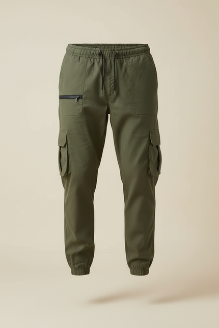 Pantalon Cargo Kaki Ample Coton Multipoches Décontracté - vue 3