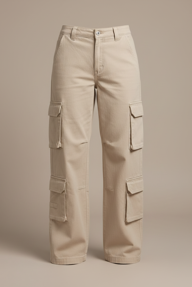Pantalon Cargo Beige Ample Multi-poches Vintage Femme - Toile - vue 3