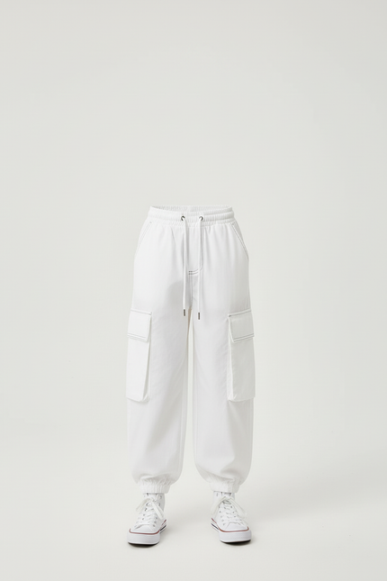 Pantalon Cargo Blanc Ample Poches Coton Fille - vue 3