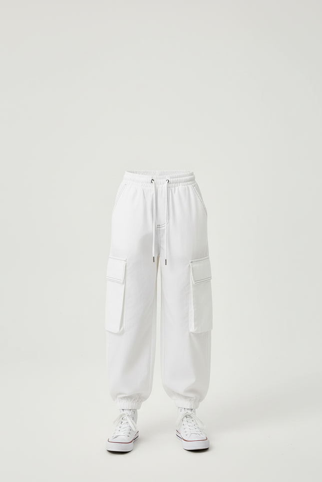 Pantalon Cargo Blanc Ample Poches Coton Fille - vue 3