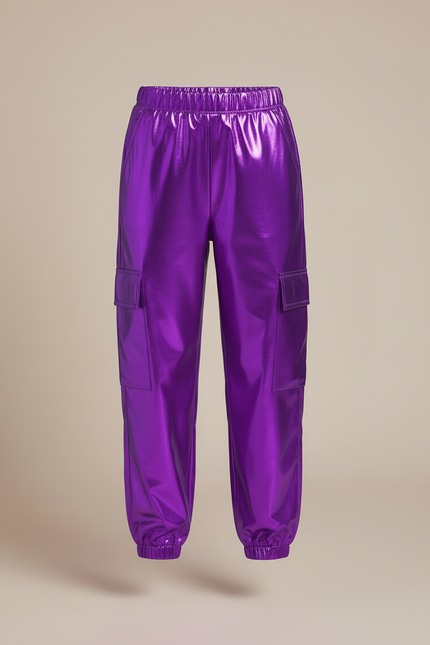 Pantalon Cargo Métallisé Violet Brillant Fille - Polyester - vue 3