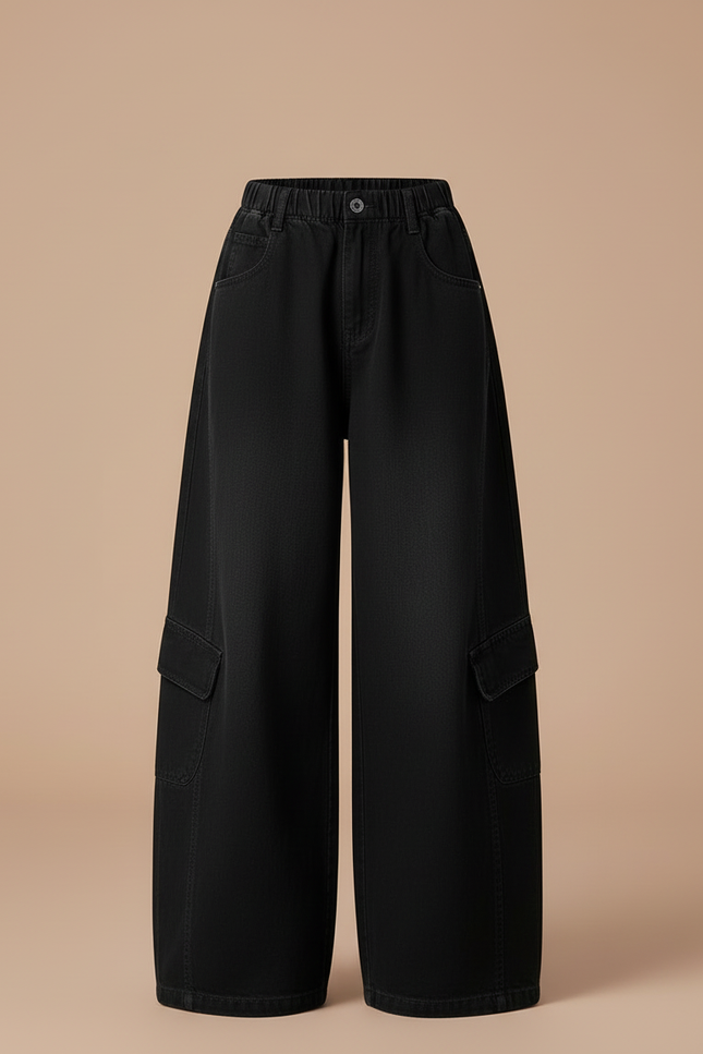 Pantalon Cargo Noir Ample Enfant Multipoches - Jean - vue 3