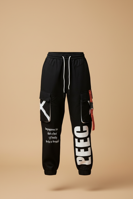 Pantalon Cargo Noir Ample Imprimé Streetwear Femme - Polyester - vue 3