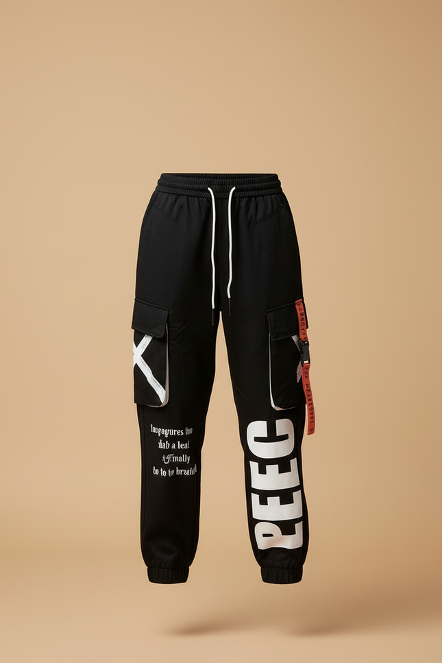 Pantalon Cargo Noir Ample Imprimé Streetwear Femme - Polyester - vue 3