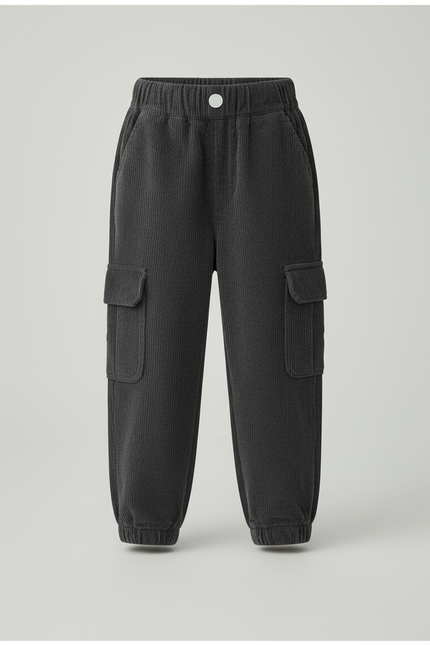 Pantalon Cargo Gris Côtelé Ample Enfant Décontracté - Cordé - vue 3
