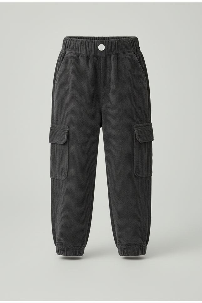 Pantalon Cargo Gris Côtelé Ample Enfant Décontracté - Cordé - vue 3